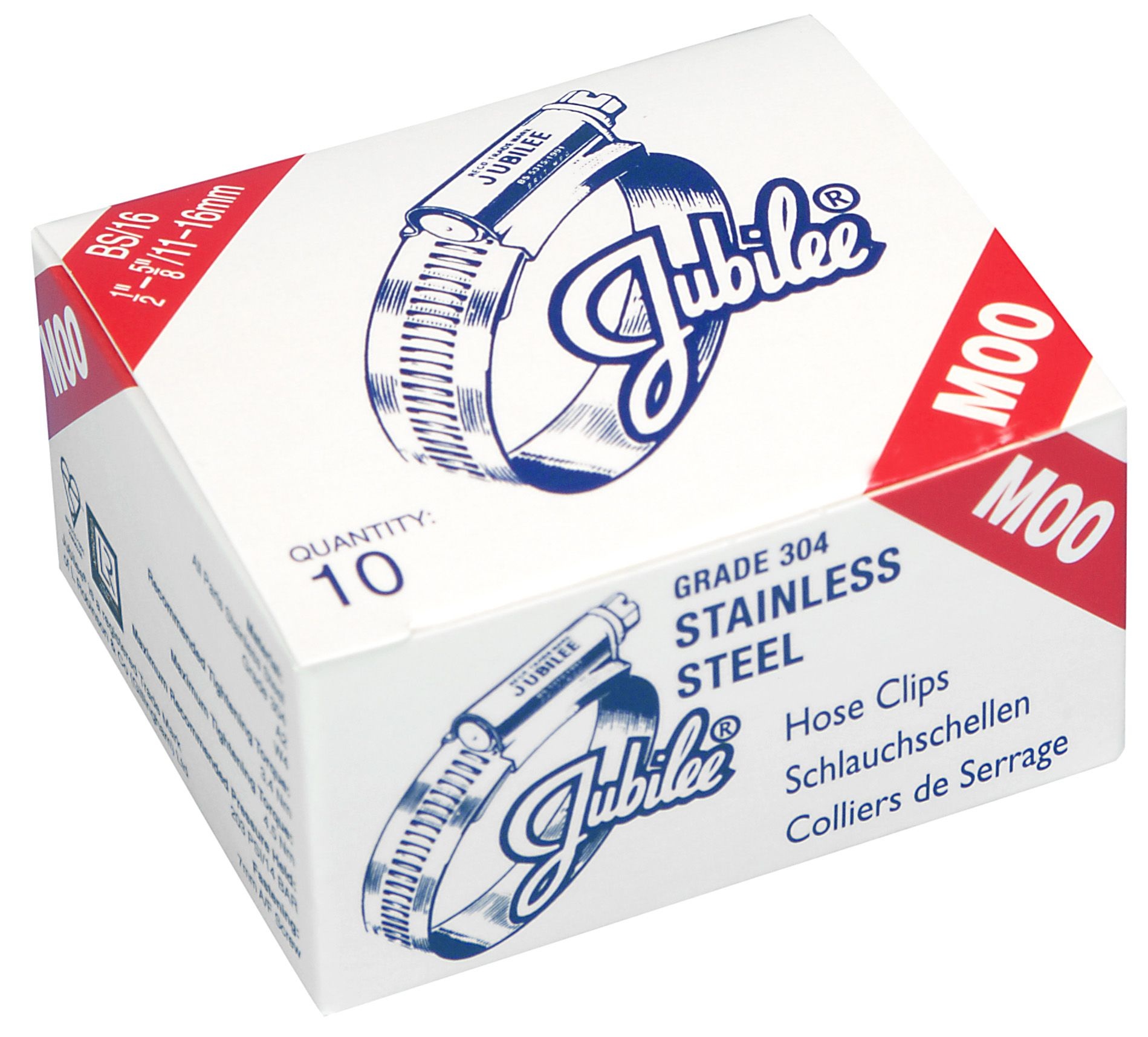 Metal Works 745721102 JUSS016 colliers de serrage en acier inoxydable 11-16 mm Jubilee 10 pièces