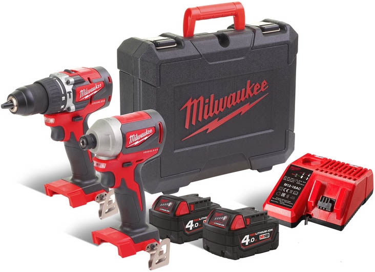 Milwaukee 4933464536 M18 CBLPP2A-402C Comboset - Perceuse à percussion sans fil M18 CBLPD + Visseuse à percussion M18 CBLID 18V 4.0Ah Li-Ion 4933464536
