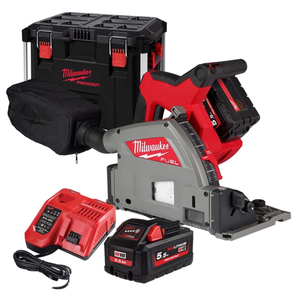 Milwaukee 4933478778 M18 FPS55-552P 18V 5.5Ah Li-Ion Scie plongeante sans fil dans la boîte à outils PACKOUT™