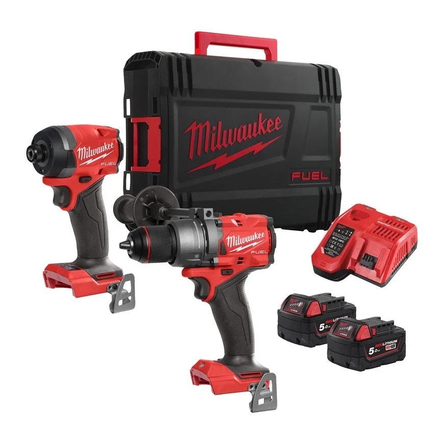 Milwaukee 4933480873 M18 FPP2A3-502X Powerpack 18V 5.0Ah Li-Ion - Perceuse à percussion M18FPD3 + Visseuse à percussion M18FID3 en mallette