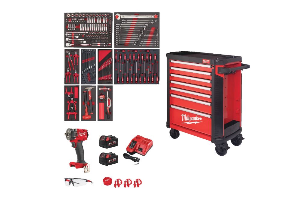Milwaukee 4932493817 TOOLGUARD Chariot à outils en acier à 7 couches de 30" /78 cm, rempli, 246 pièces /78 cm Chariot à outils en acier à 7 couches 246 pièces