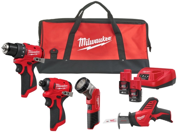 Milwaukee 4933499693 M12 BLPP4A Powerpack 4 machines 2x 2.0Ah et chargeur dans un sac Contractor