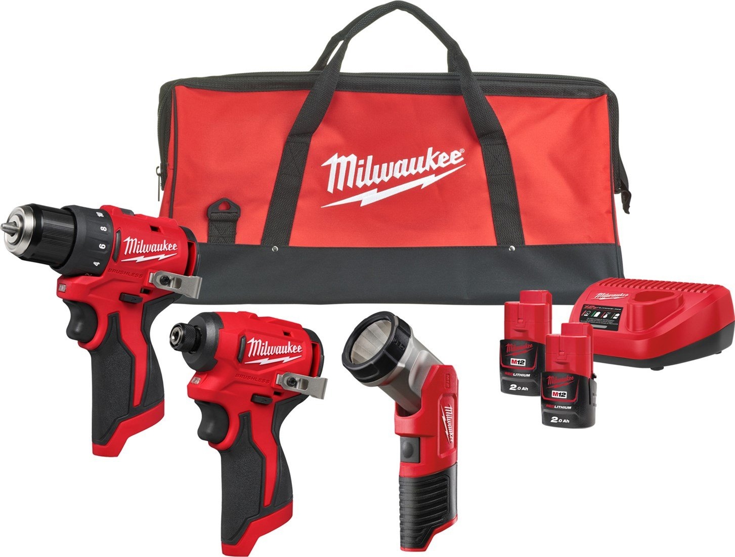 Milwaukee 4933499694 M12 BLPP3A Powerpack 3 machines 2x 2.0Ah et chargeur dans le sac Contractor