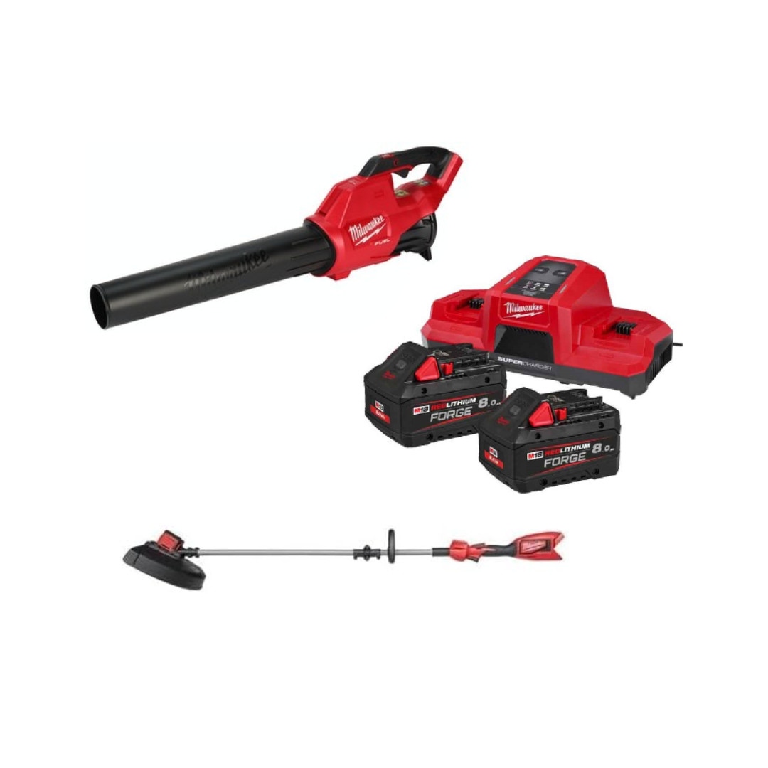 Milwaukee 4933500229 M18 Combipack souffleur de feuilles et coupe-bordures sans fil 2x 18V 8.0Ah batterie et chargeur