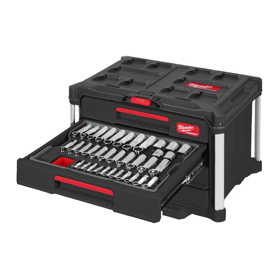 Milwaukee 4932501864 Jeu de cliquets et douilles 1/4, 3/8 et 1/2 pouces en PACKOUT 244 pièces