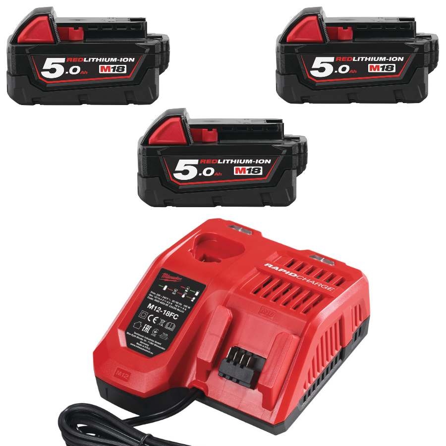 Milwaukee Accessoires 4933451423 M18 NRG-503 - M18 B5 Kit de démarrage 18V 5.0Ah Redlithium-Ion + chargeur rapide M12-18FC