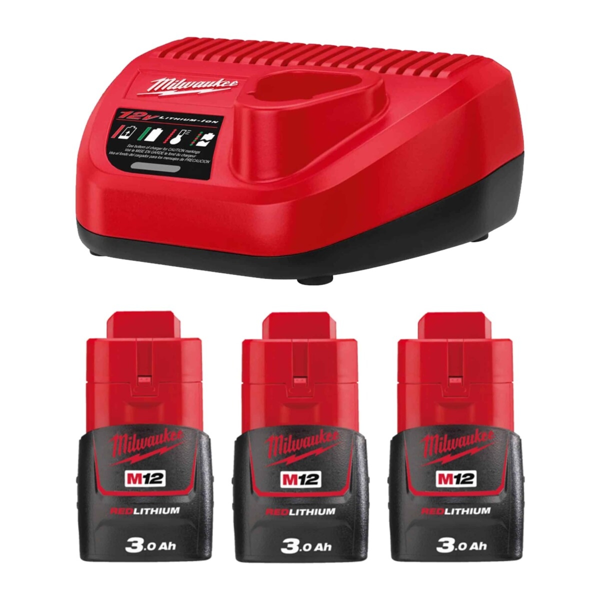 Milwaukee Accessoires 4933459207 M12 NRG-303 M12™ NRG pack - 3 x batterie 12V 3.0Ah + chargeur C12C