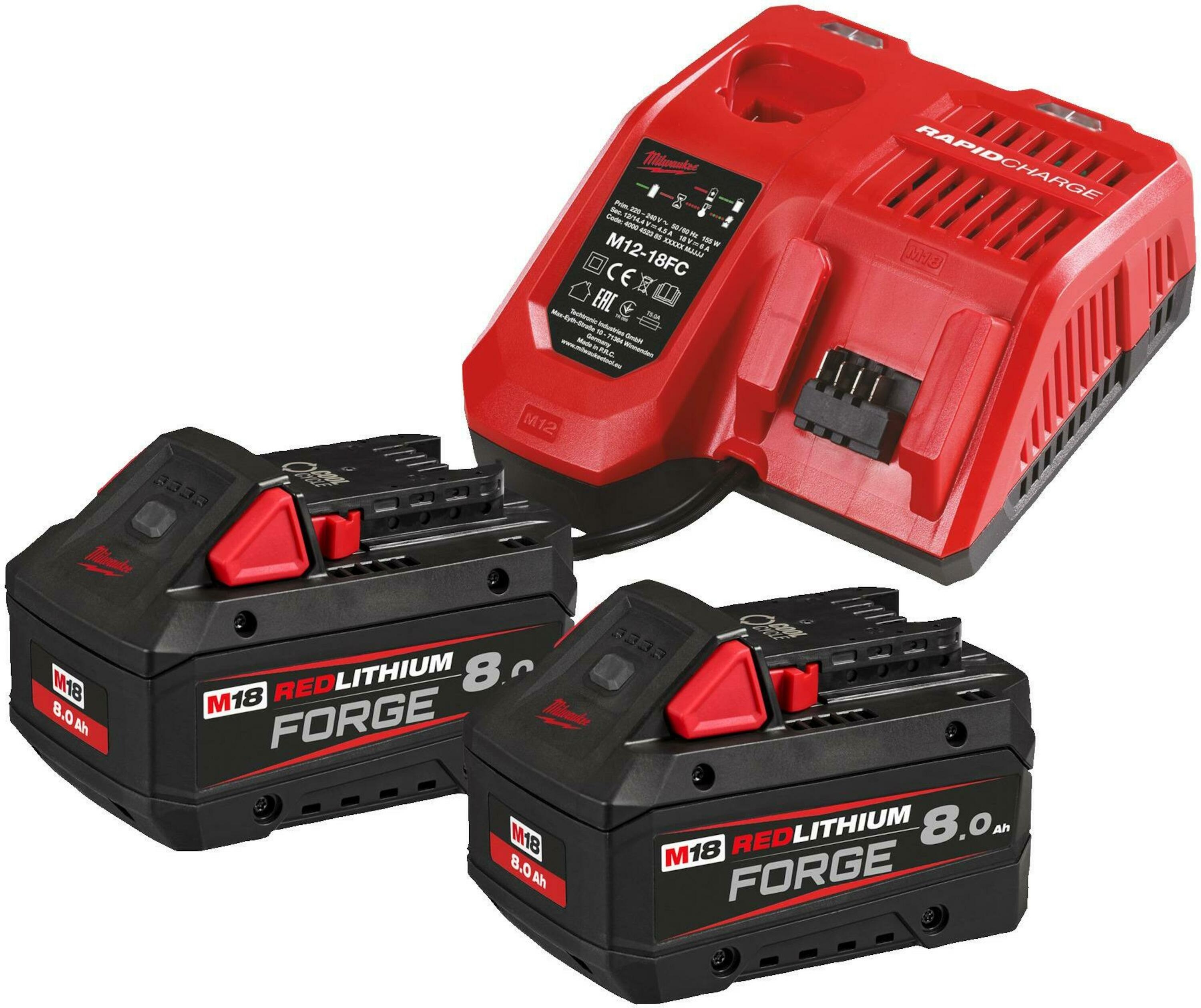 Milwaukee Accessoires 4933498612 M18 FORGENRG-802 battery set (2x 8.0Ah battery + M12-18 FC charger)