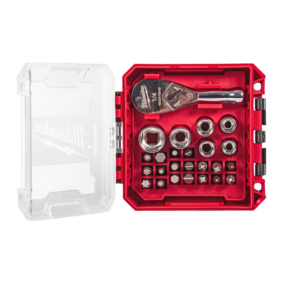 Milwaukee Accessoires 4932499470 Jeu de cliquets compacts à connexion 1/4″ de 25 pièces dans une boîte compatible avec PACKOUT