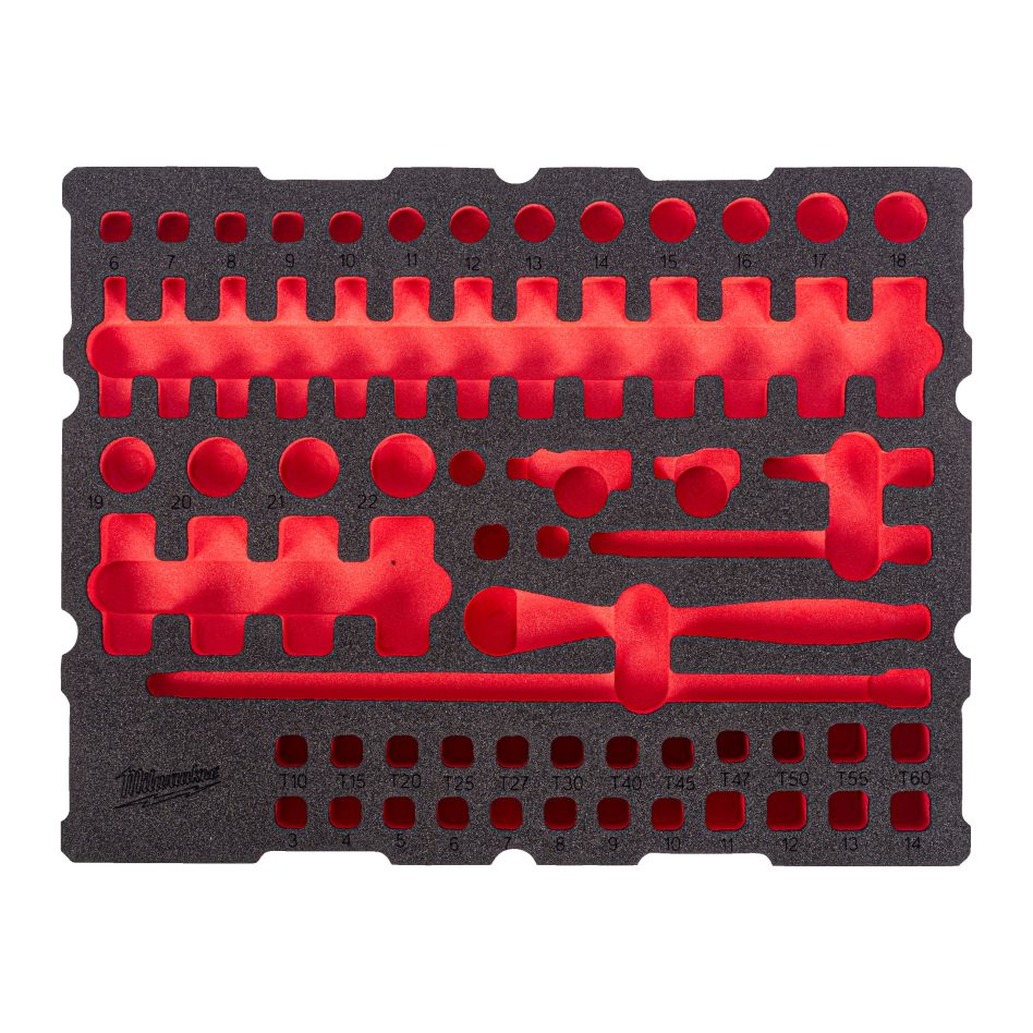 Milwaukee Accessoires 4932501867 Incrustation en mousse PACKOUT Jeu de clés à cliquet et à douille ¼" 68 pièces