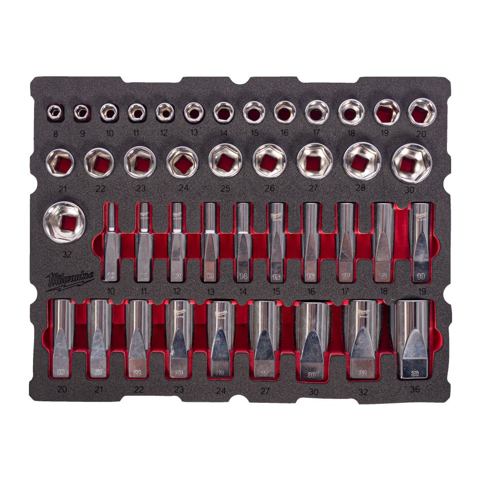 Milwaukee Accessoires 4932501869 Incrustation de mousse Jeu de douilles PACKOUT 1/2" 42 pièces