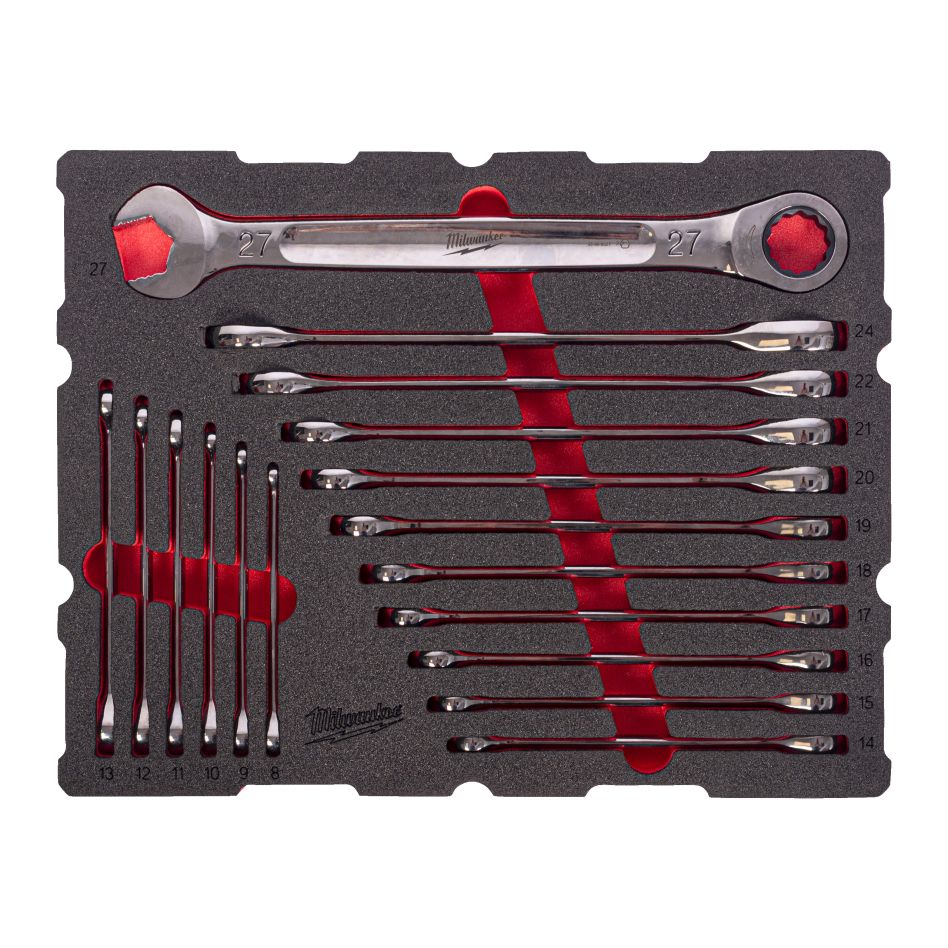 Milwaukee Accessoires 4932501872 Incrustation en mousse PACKOUT MAX BITE set de clés à cliquet 17 pièces