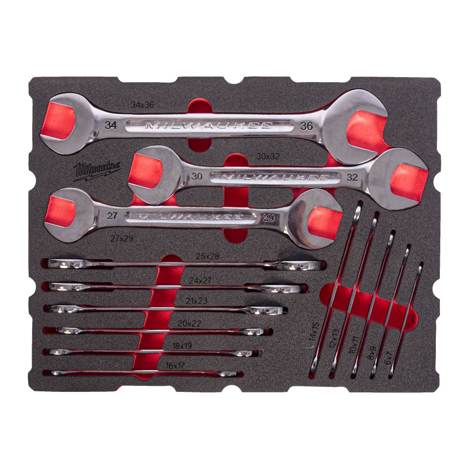 Milwaukee Accessoires 4932501874 Incrustation en mousse PACKOUT Jeu de clés à double anneau avec décalage 12 pièces