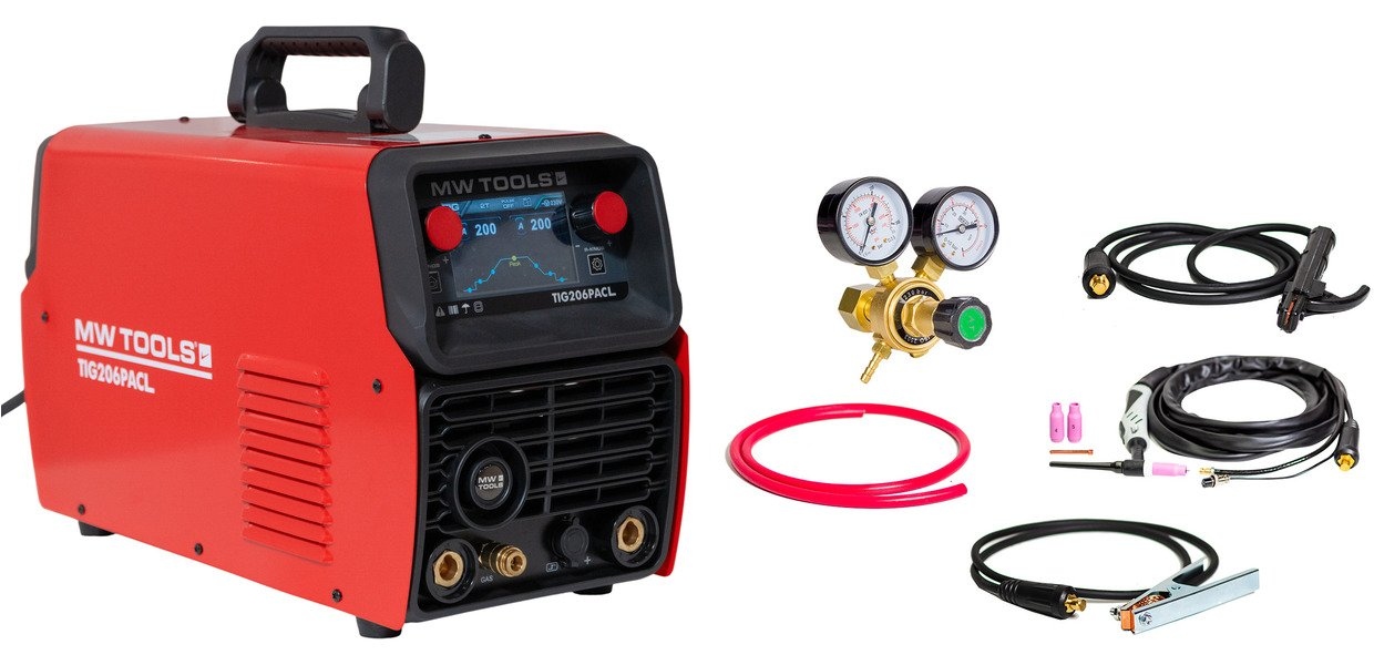 mwtools 829000207 TIG206PACL Onduleur de soudage TIG AC/DC Pulse 200A Ecran LCD 