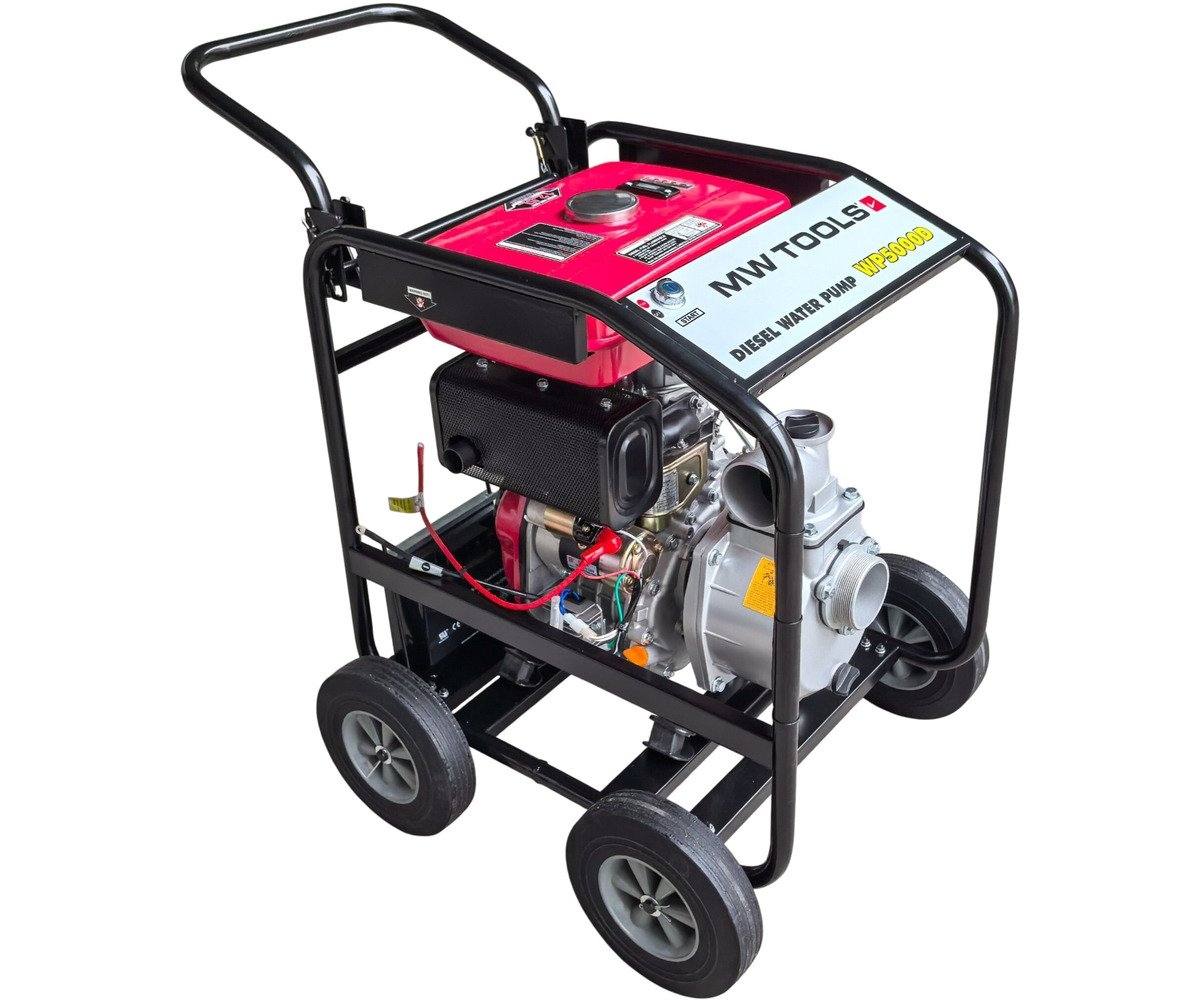 mwtools 724562278 WP5000D Pompe à eau 3 - 50 000 L/h - 6 HP diesel - démarrage électrique