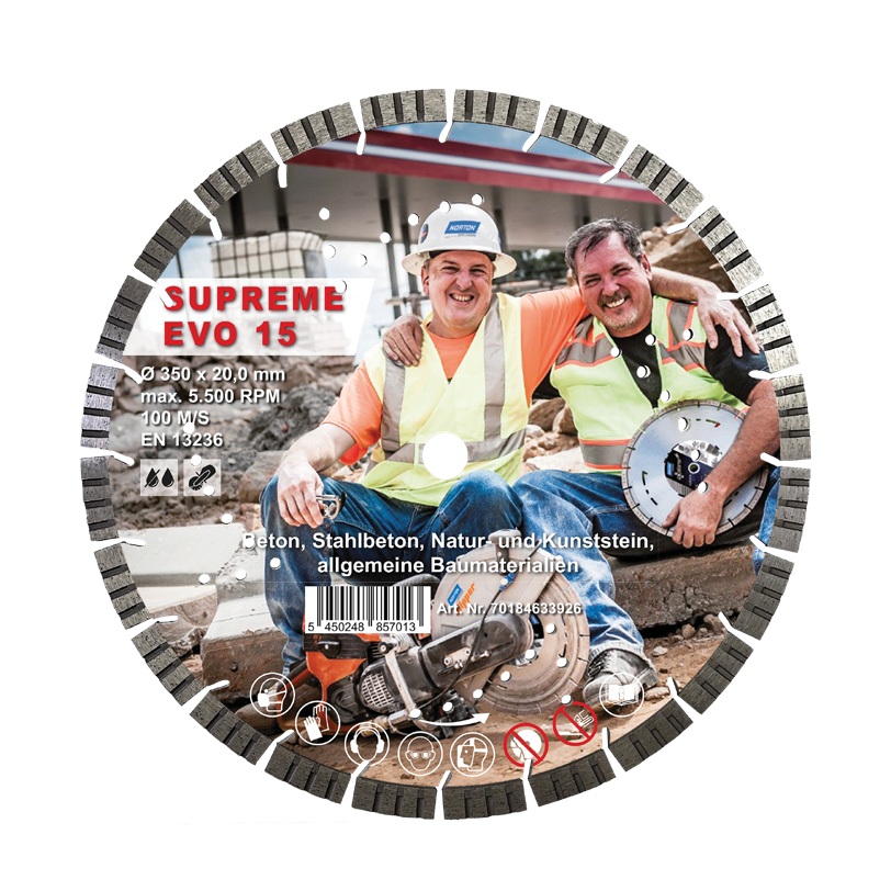 Norton Clipper 70184633927 Supreme EVO15 Lame de scie diamant&eacute;e &Oslash; 350 x 25,4 mm 10pcs