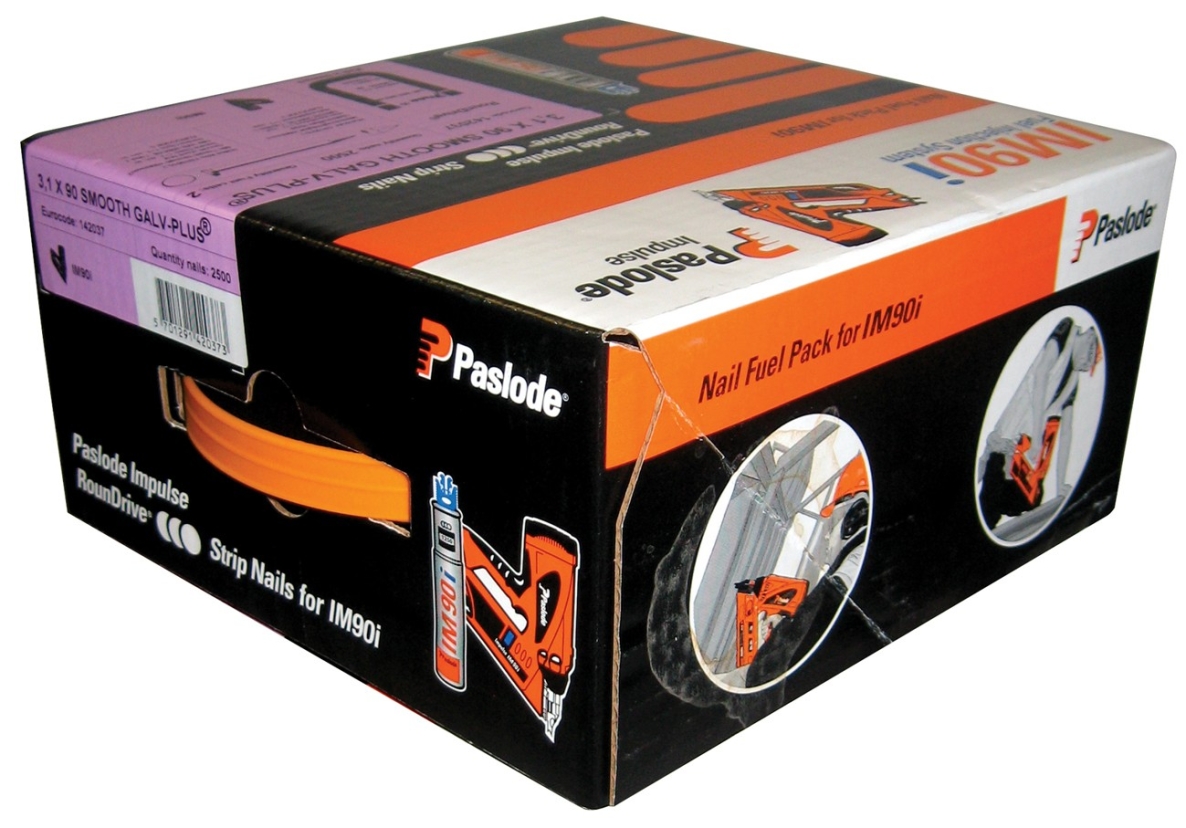 Paslode Fixation 142010 Clous en bande 2,8 x 63 lisse RounDrive (y compris les cartouches de gaz) 3750 pcs.