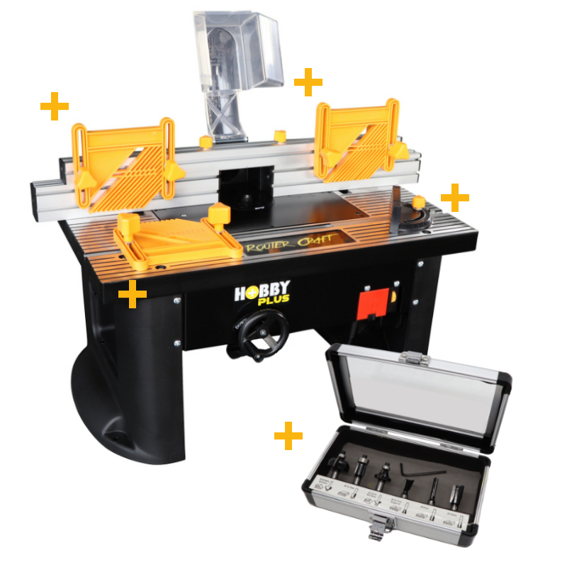 Tendotools PP1734 PromoPack - Table de fraisage TT40AL Mini broche + 3 poussoirs/1 guide d''onglet + 6 fraises OP=OP