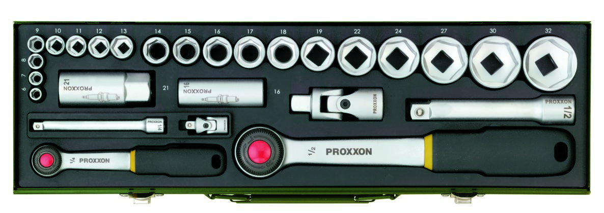 Proxxon 23020 Jeu de clés à douille 1/4"+1/2" 27 pièces