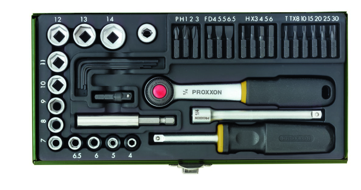 Proxxon 23070 Jeu de clés à douilles avec embouts 1/4" 39 pièces