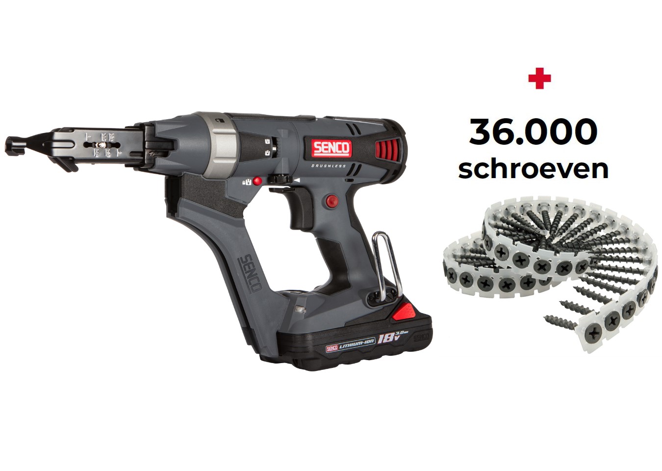 Senco PRSE-10A2001NMP DS525-18V Tournevis à bande Duraspin 18V 3.0Ah Li-Ion + 36000 Vis à bande 3.9x35mm pour bois