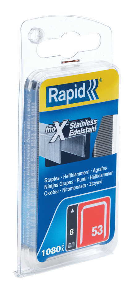 Rapid 40109510 No. 53 agrafes à fil fin acier inoxydable 8 mm  1 080 pièces