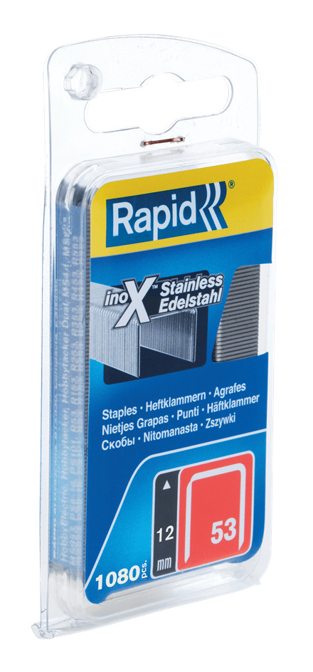 Rapid 40109512 No. 53 agrafes à fil fin acier inoxydable 12 mm  1 080 pièces