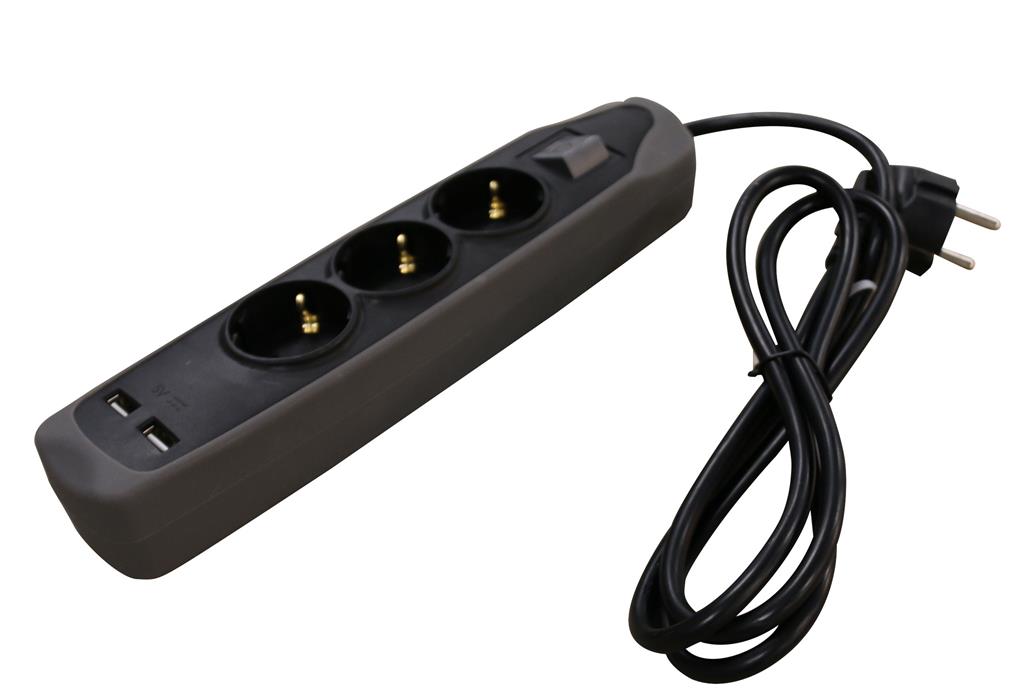 Relectric RELEC492220 Bloc multiprises 1.5 mtr 3-gangs 2x USB