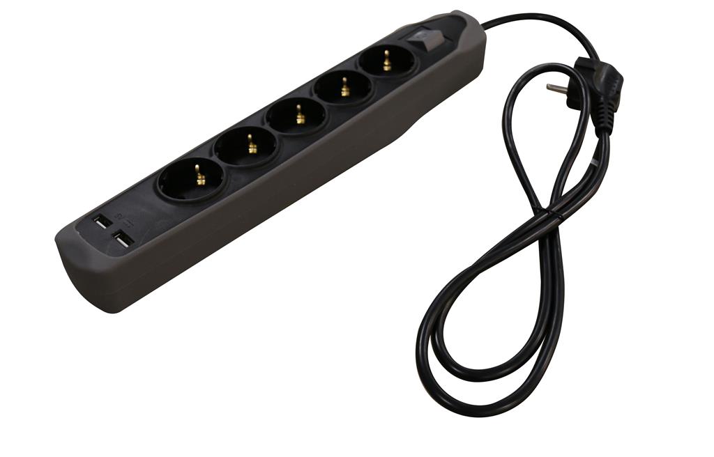 Relectric RELEC492237 Bloc multiprises 1.5 mtr 5 voies 2x USB
