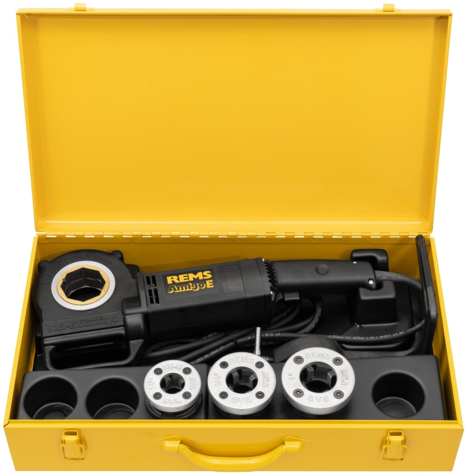 Rems 530013 R220 Amigo E Set R 1/2-3/4-1 Coupe-fil électrique avec têtes de coupe à changement rapide