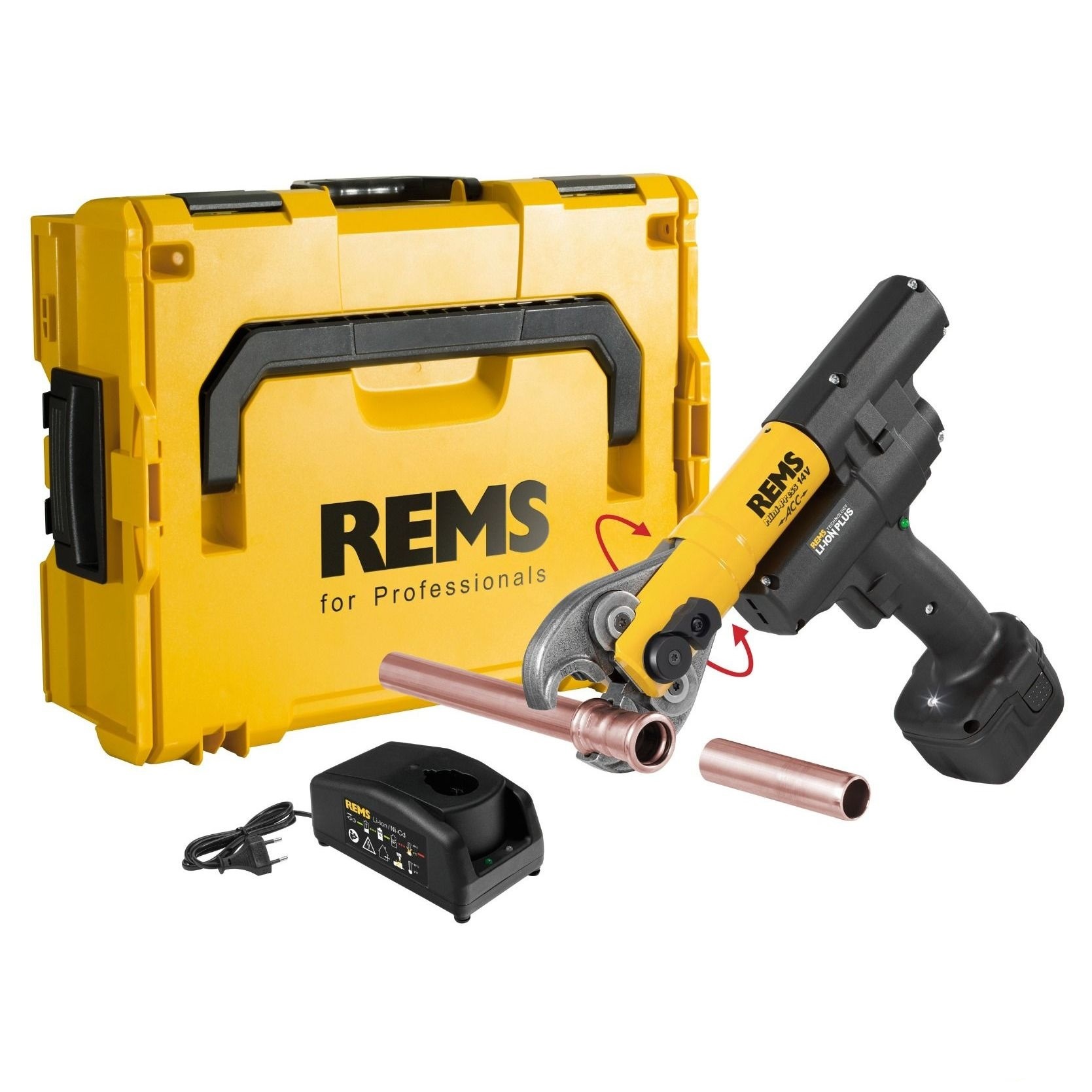 Rems 578019 R220 578019 Mini-Press AC Li-Ion Set TH Sertisseuse radiale sans fil + 3 Pince à sertir TH 16-20-26