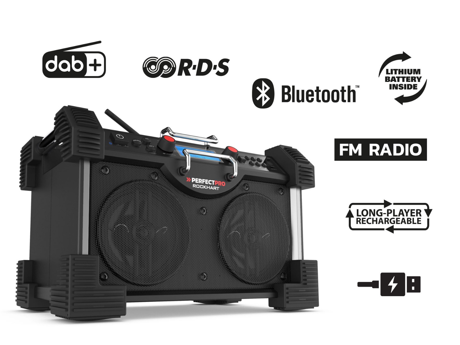 PerfectPro RH4 RockHart BT Construction Radio DAB+ et Bluetooth 230 volts sur secteur ou batterie