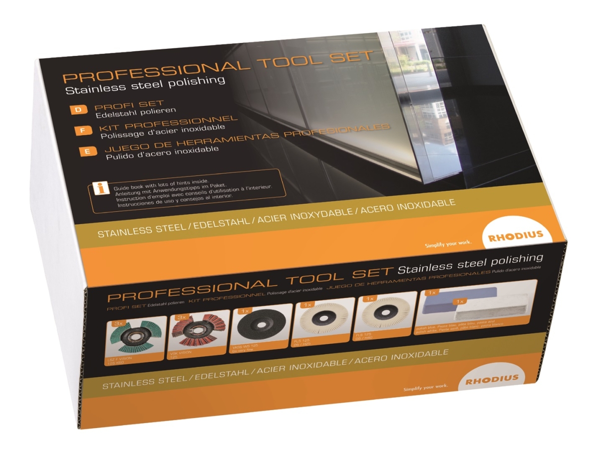 Rhodius 209540 Set de polissage professionnel en acier inoxydable