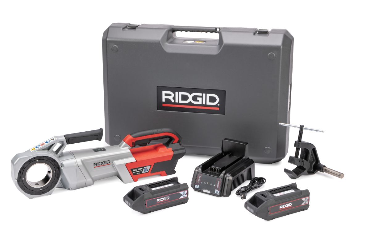 Ridgid 72073 760 FXP Coupe-fil électrique (12-R) avec bras de support 2x batteries 4Ah et chargeur dans la valise