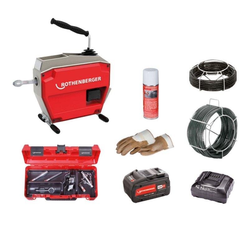 Rothenberger 1000003346 R600 VarioClean 18V 8Ah avec spirale DuraFlex SMK et jeu d'outils 16+22mm