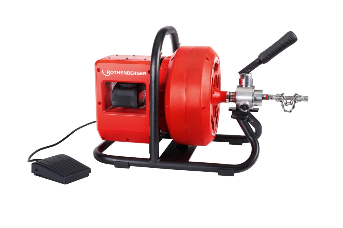 Rothenberger 1000003348 Rodrum Varioclean 18V Nettoyeur de canalisations à batterie avec batterie et chargeur + jeu d'outils en spirale DuraFlex - 16mm