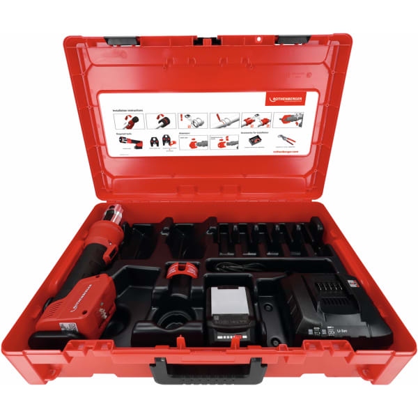 Rothenberger 1000005042 ROMAX NANO Basic Set presse à balles hybride avec 2x 2Ah 18V batteries et chargeur EU, dans Rocase 6414