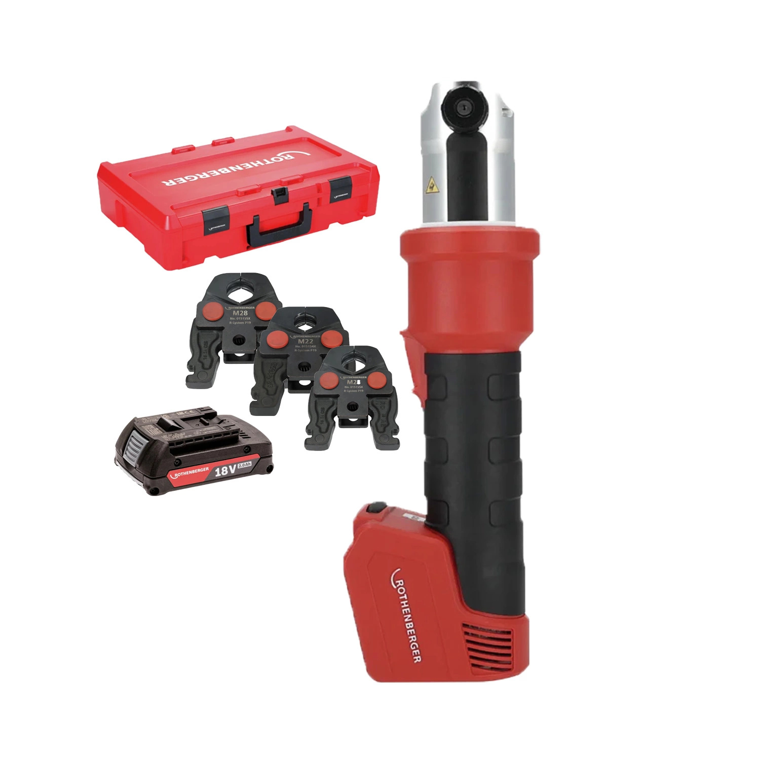 Rothenberger 1000005050 Kit ROMAX NANO iJAWs : presse &agrave; batterie hybride 18 V, comprenant les m&acirc;choires U15-22-28, 1 batterie de 2,0 Ah et un chargeur dans une mallette