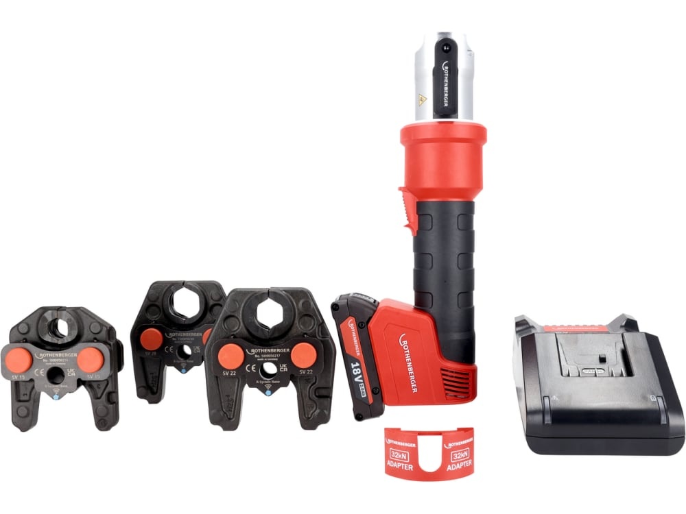 Rothenberger 1000005494 Kit ROMAX NANO iJAWs : presse &agrave; batterie hybride 18 V, comprenant les m&acirc;choires SV15-22-28, 1 batterie de 2,0 Ah et un chargeur dans une mallette