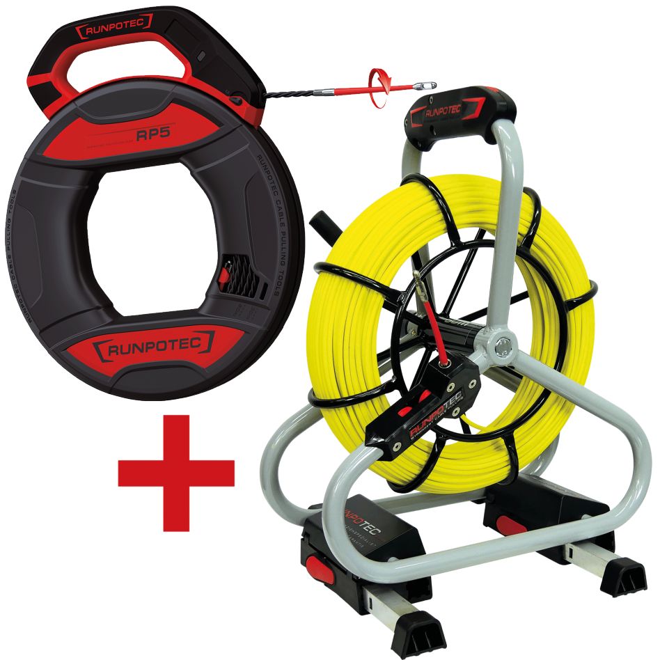 Runpotec 11120 ACTIONET Profi-set Ressort de traction en fibre de verre Ø 4.5mm 60m + RUNPO 5 avec boîte 30m