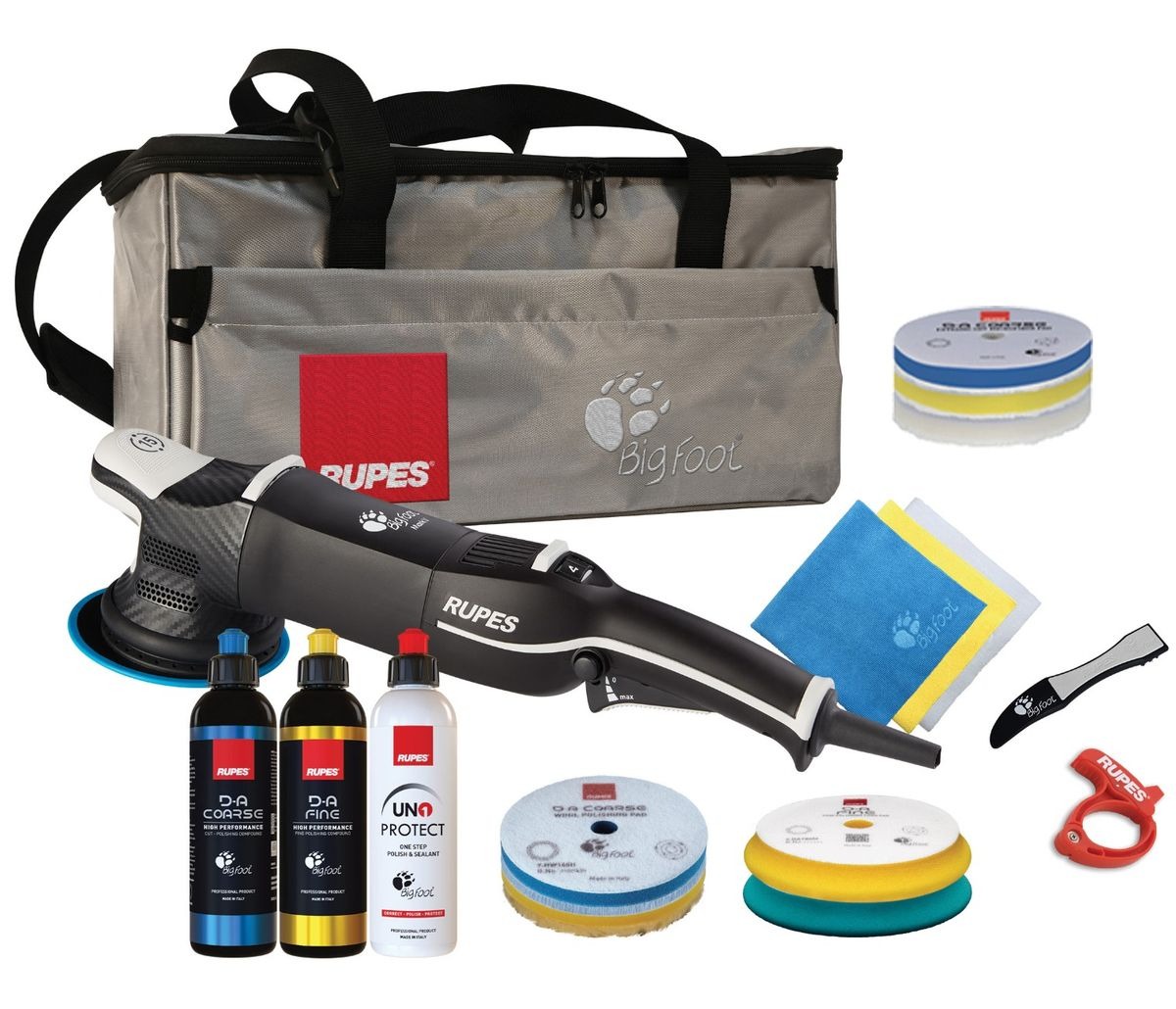 Rupes RU-LHR15V/LUX Kit de polissage BigFoot LHR15 Mark V, &Oslash; 125 mm, 500 W, avec kit d'accessoires de polissage dans un sac
