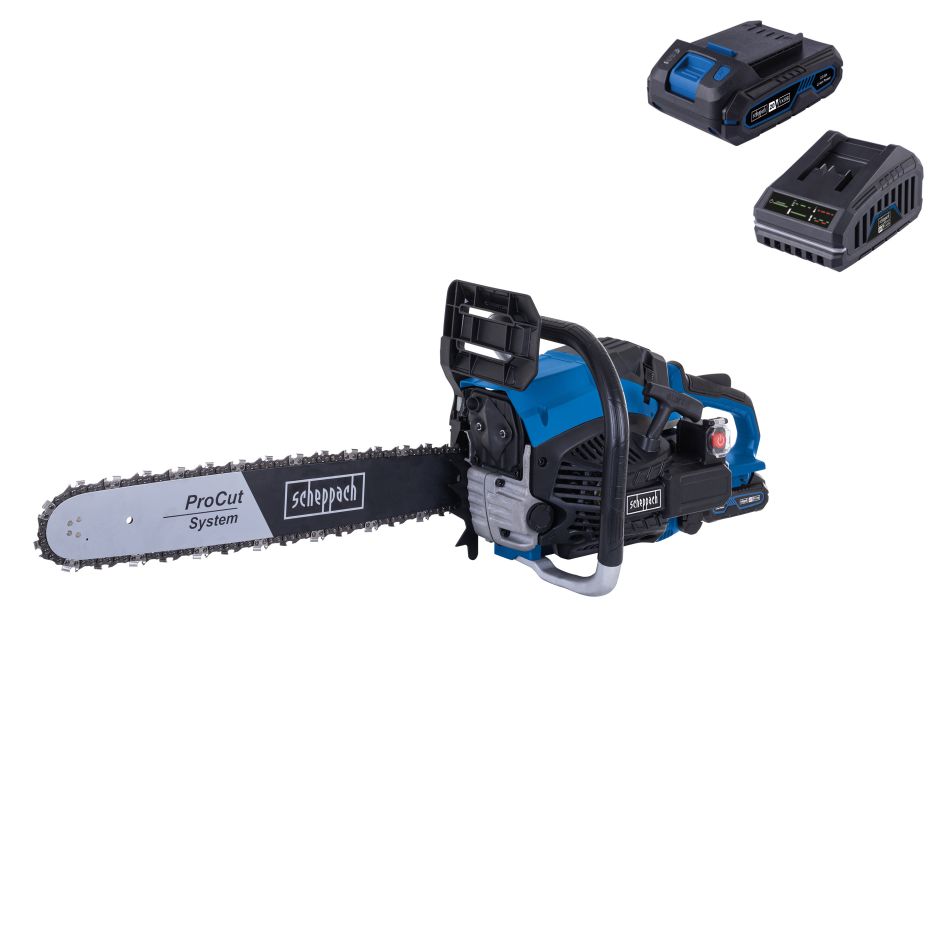 Scheppach 5910116903 Tronçonneuse à essence 20V PCS56E 56cc (avec batterie)
