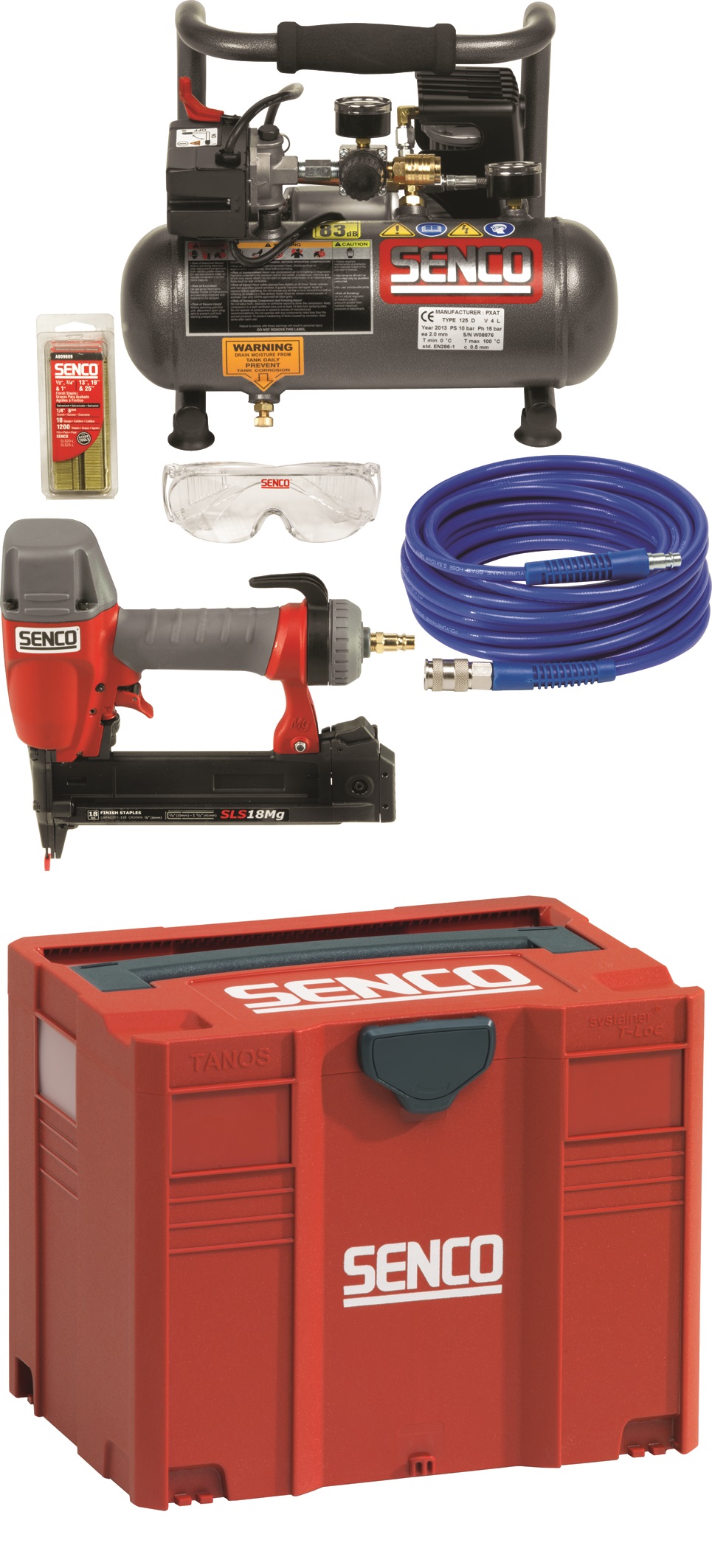 Senco PC0972EUPS -Set compresseur PC 1010 + agrafeuse SLS 18 MG dans systainer + 5mtr PU hose + agrafes