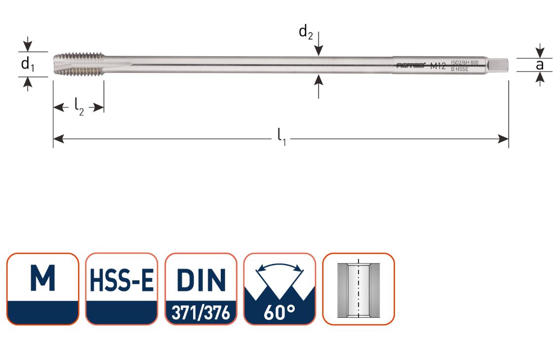 Rotec 349.0800 HSSE M.Tap DIN 376 M 8 x 1,25 EL(180mm)