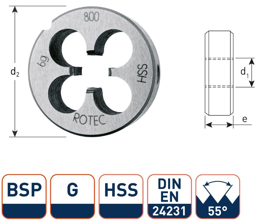 Rotec 365.0250 Fraise ronde HSS DIN 5158 BSP G 1/4-19