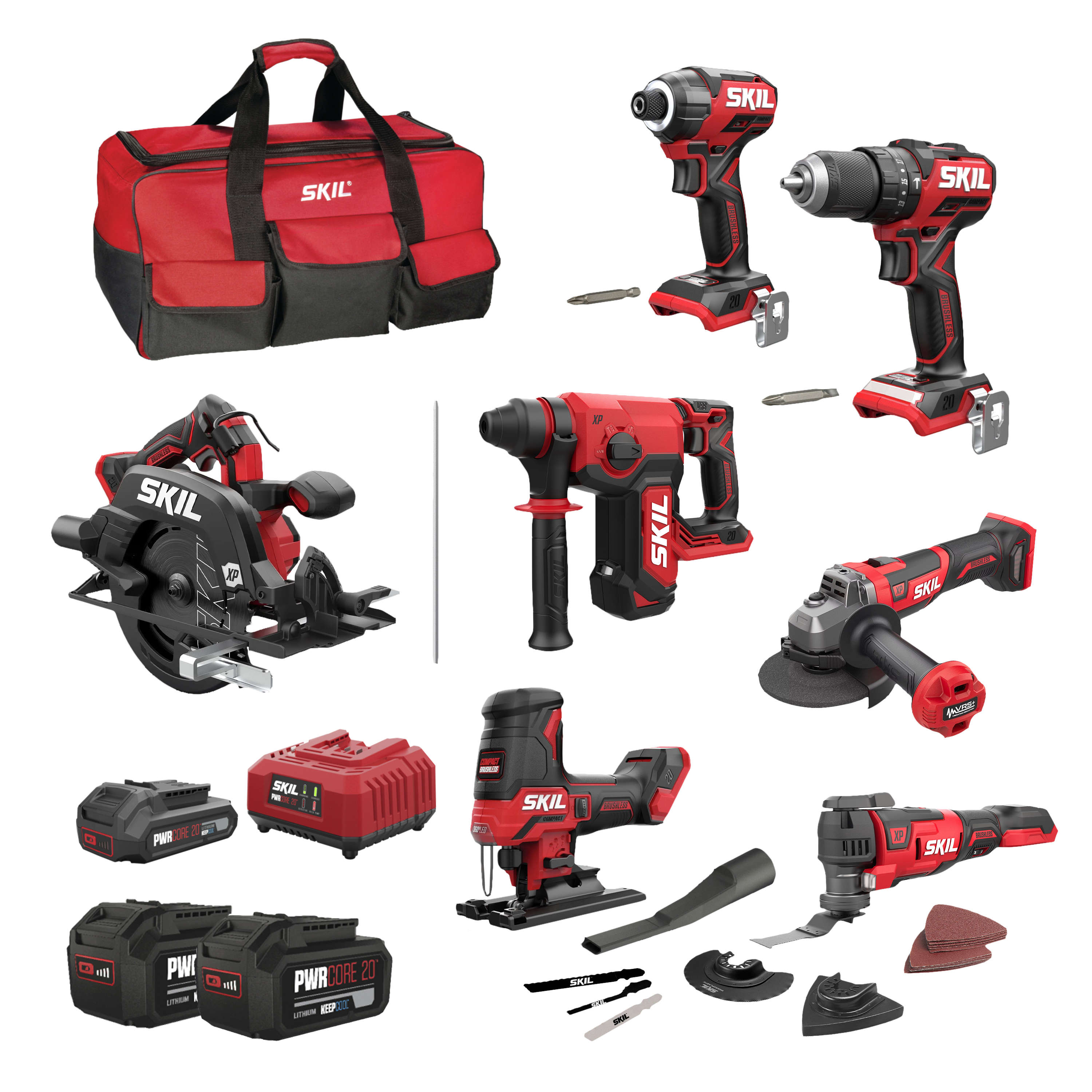 SKIL SkilTN7 Set Combi 7 pièces Set d'outils professionnels 18V avec sac à outils 20V 