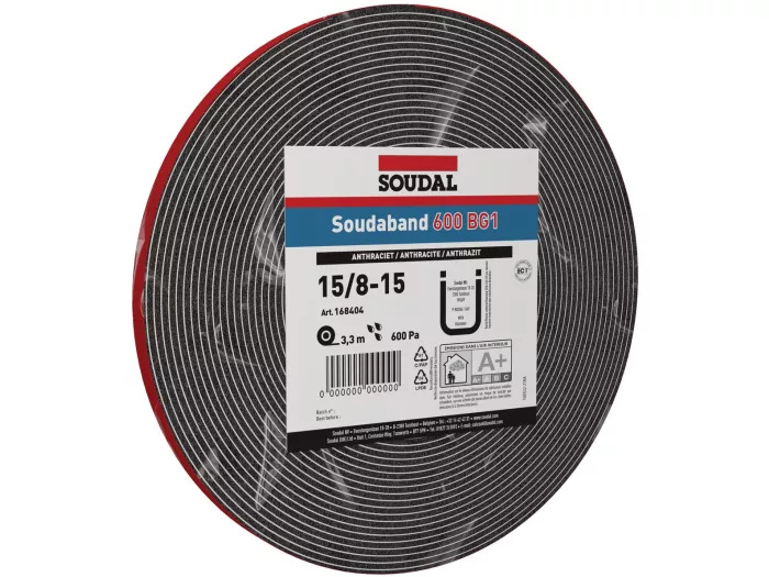 Soudal 168478 Soudaband 600 BG1 40/24-40 Bande d'étanchéité pour joints, anthracite, 2 m en rouleau