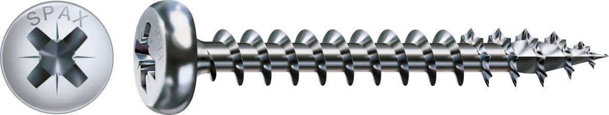 SPAX 0231010400455 Vis universelle 4 x 45 mm, tête ronde, croix PZ2, filet entier, WIROX - 500ST
