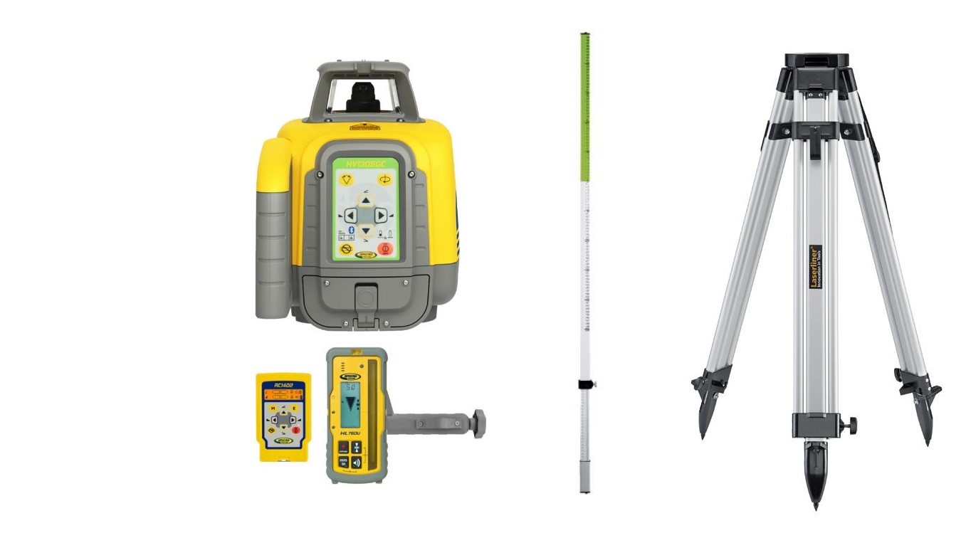 Spectra Physics HV1305GCSET HV1305GC Laser de chantier vert horizontal/vertical + récepteur HL760U + trépied 165 cm + Flexilat