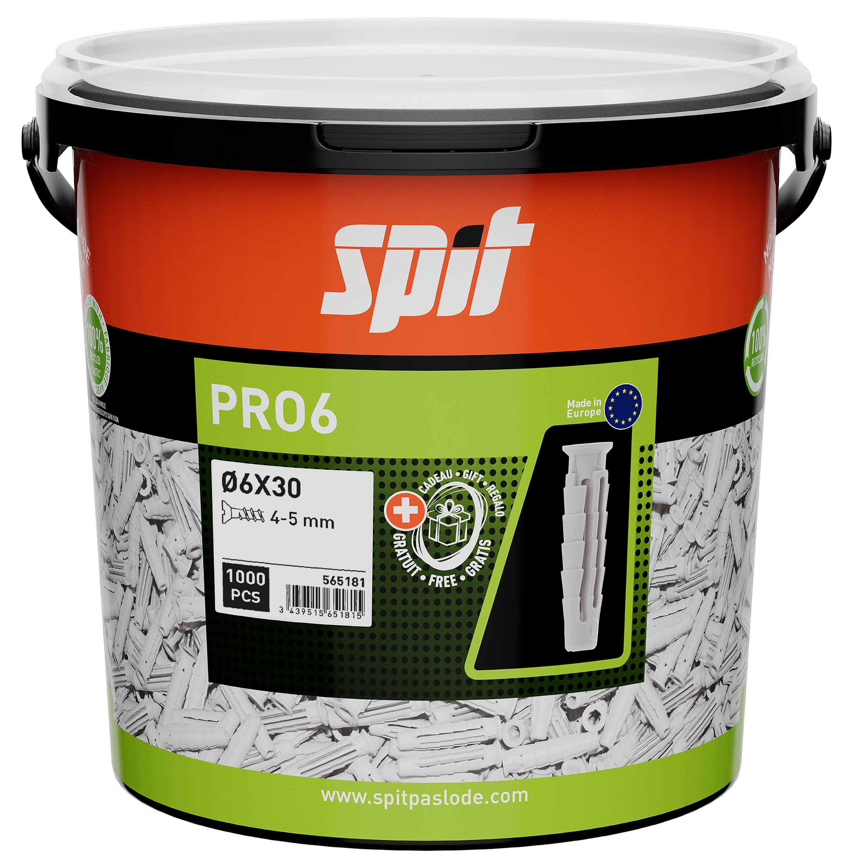 Spit Fixations 565181 PRO6 6 x 30 fiche universelle 1000 pièces